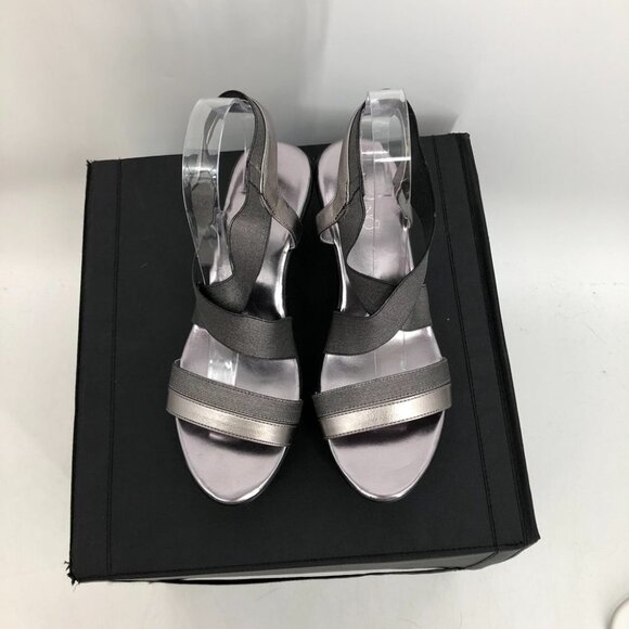 Via Uno Silver metallic  crossed ankle wrap platform wedge sandals size 9 - Picture 11 of 12